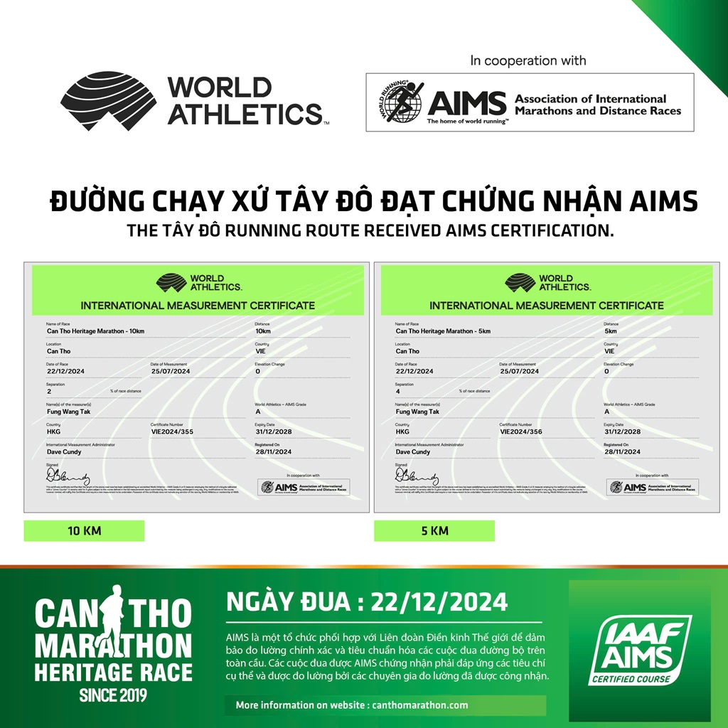 🔥 Marathon Quốc tế Di sản Cần Thơ: Đường chạy đạt chứng nhận AIMS tại xứ Tây Đô 🔥