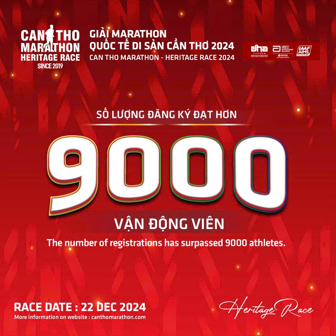 Hơn 9 nghìn vận động viên sẽ tranh tài tại giải Marathon Quốc tế Di sản Cần Thơ 2024